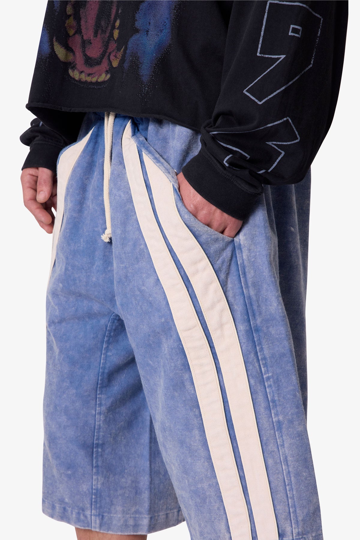 Ultra Baggy Stripe Twill Shorts - Washed Blue