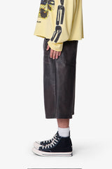 Ultra Baggy Washed Leather Shorts - Black