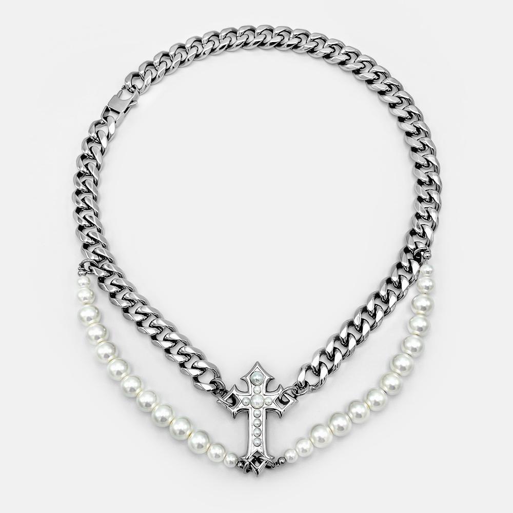 STATEMENT CROSS PEARL CHAIN