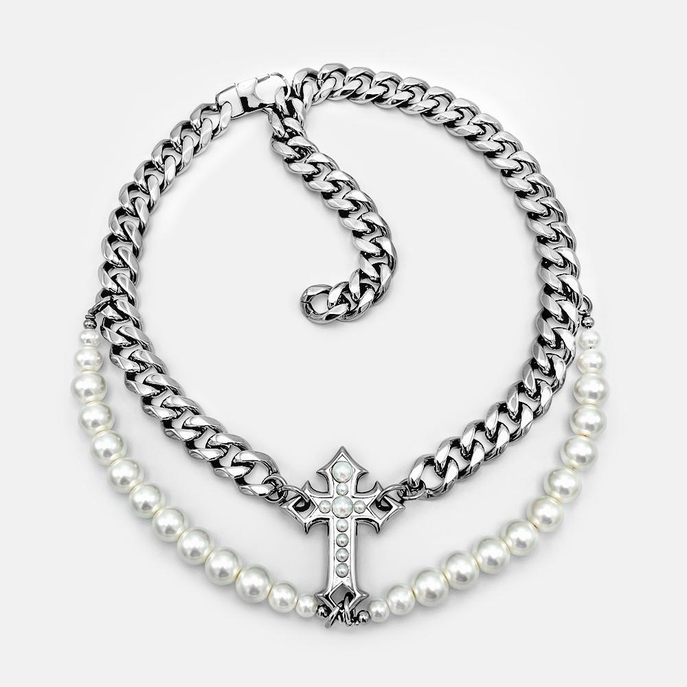 STATEMENT CROSS PEARL CHAIN
