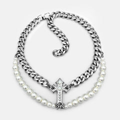 STATEMENT CROSS PEARL CHAIN