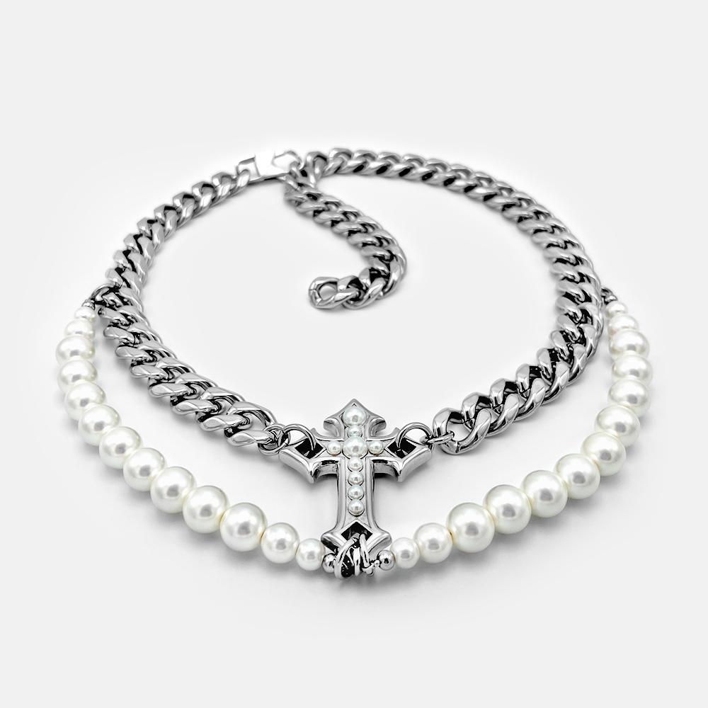 STATEMENT CROSS PEARL CHAIN